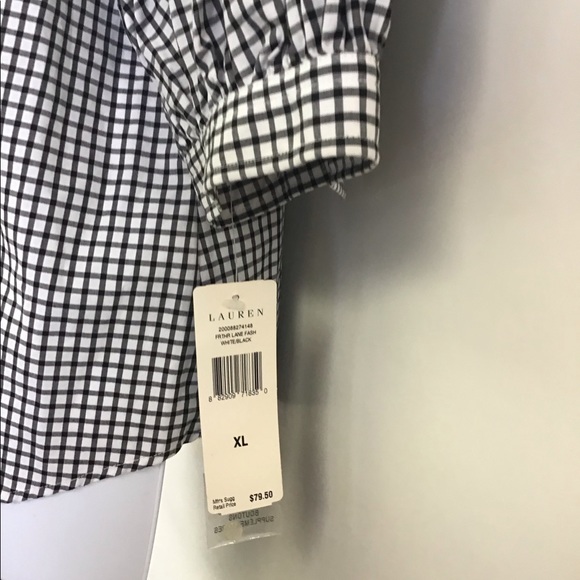 NEW Lauren Ralph Lauren Button Blouse Black White. - Picture 6 of 6